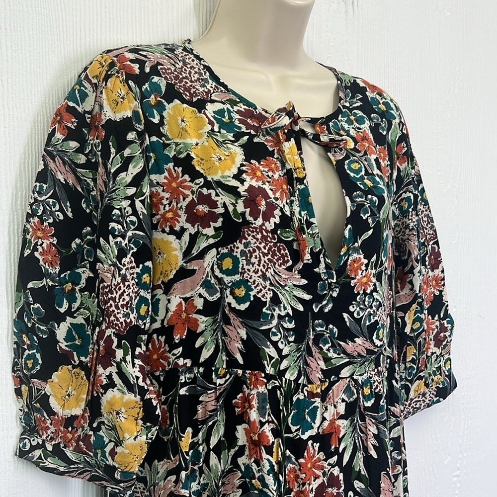 Natural Life - Boho Colorful Fun Floral Tie Neck Maxi Dress Size XS / Small - Picture 4 of 11